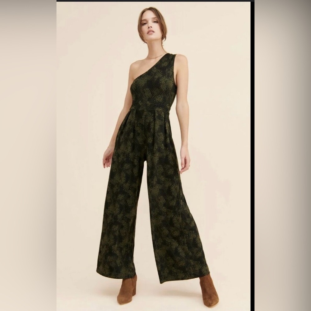 Free People Olive Green One-Shoulder Jumpsuit